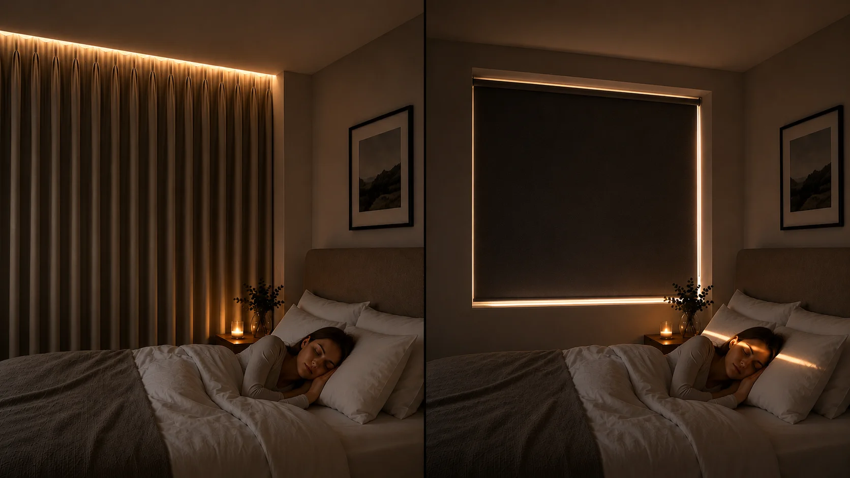 Blackout curtain specialists installed blackout curtain in an Irish bedroom to prevent light leakage and improve sleep quality