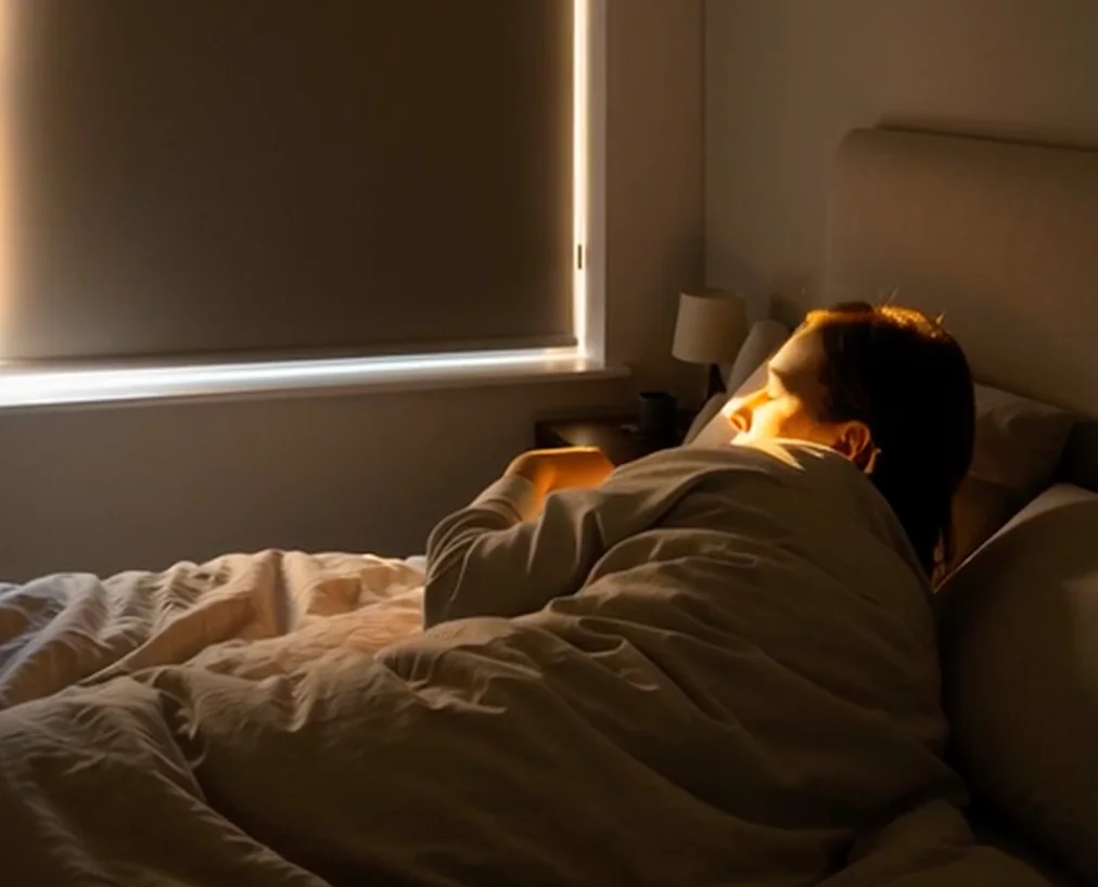 Bedroom exposed to bright Irish summer morning light through a window
